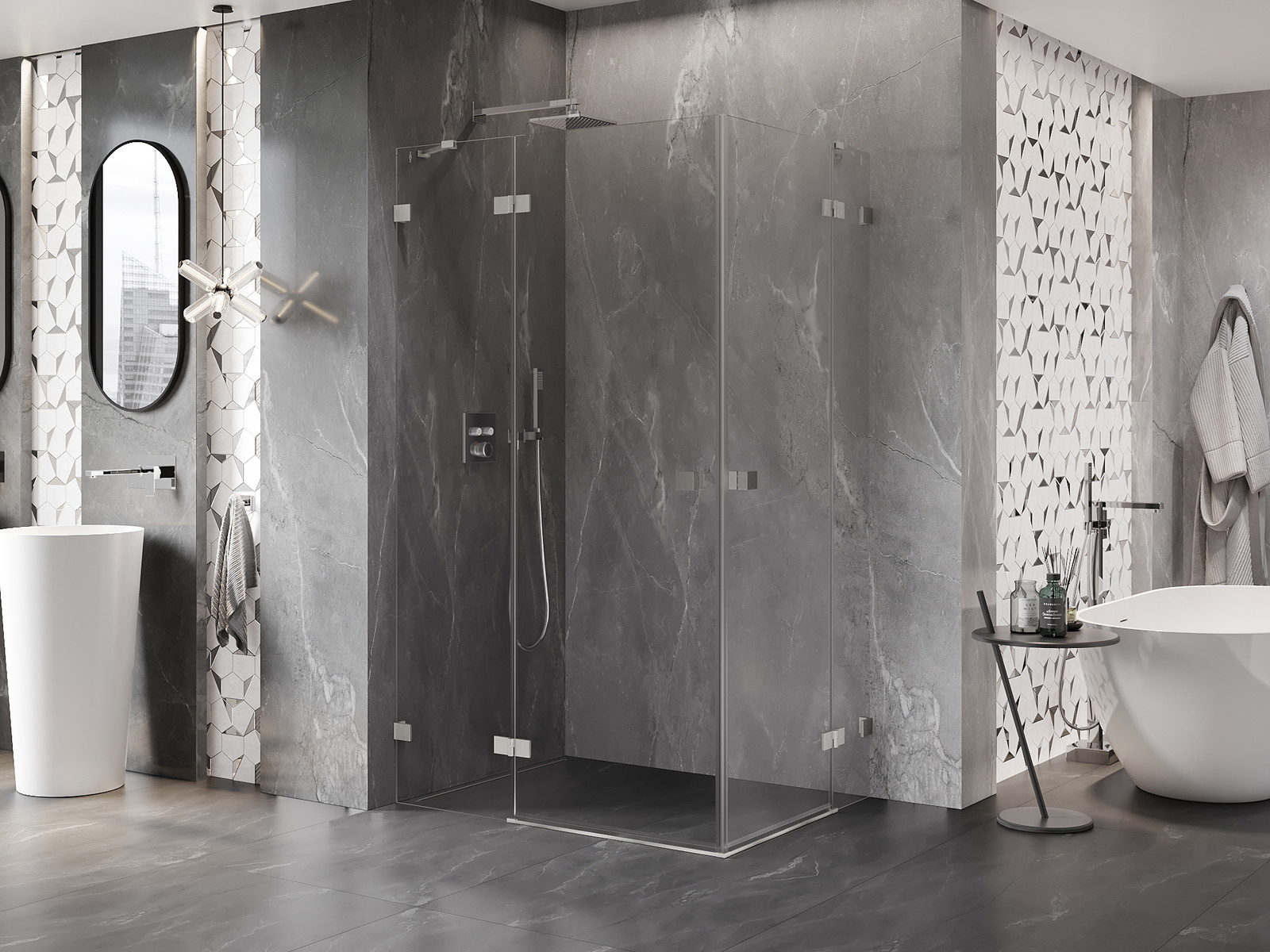 Mexen Lunar Duo left hinged shower enclosure 95 x 85 cm, transparent, brushed nickel - 834-095L-085P-97-00